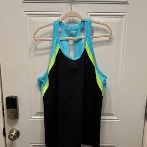 Lane Bryant Black and Blue Tank Top with Neon Highlights